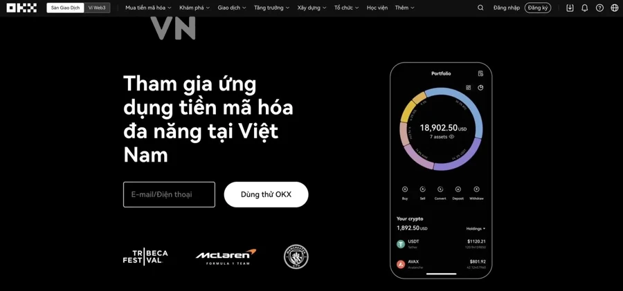 Giao diện trang chủ sàn OKX 2025