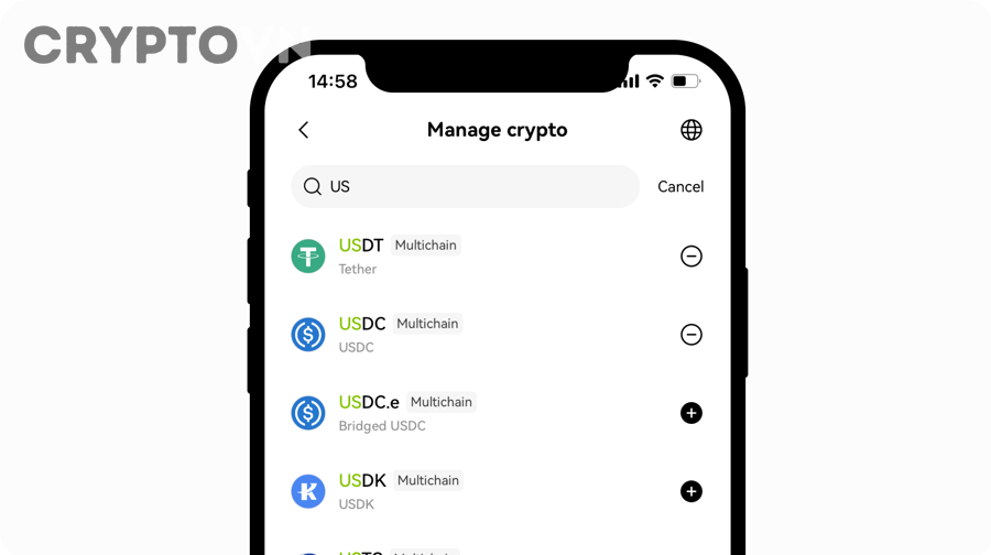 Ví dụ hiển thị token trong ví Web3 theo từng mạng