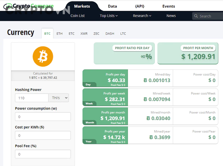 Biểu tượng Bitcoin minh họa cho công cụ calculator chi phí mining