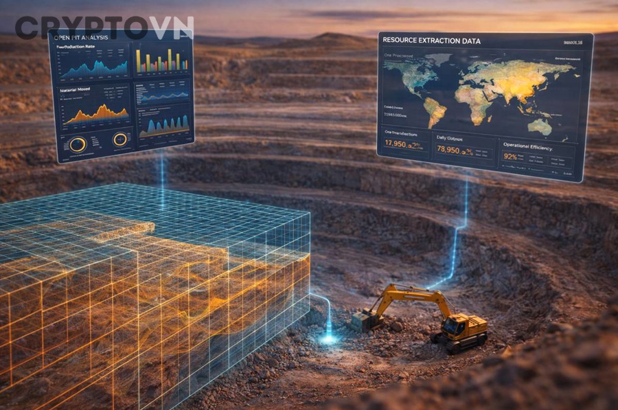 Biểu đồ dữ liệu crypto và hiệu suất khai thác trên màn hình máy tính