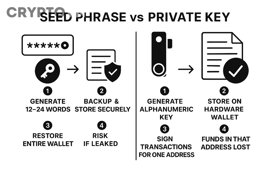 Phân biệt Seed Phrase và Private Key khác nhau thế nào cho người mới bắt đầu crypto?