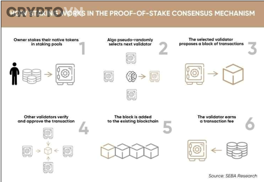Minh họa cơ chế xác thực block trong mạng PoS