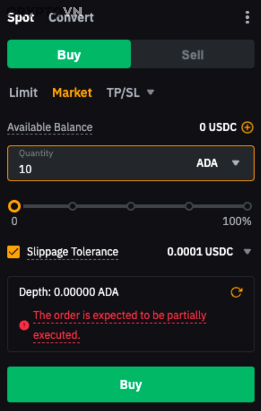 Cài đặt slippage tolerance trên giao diện swap DEX