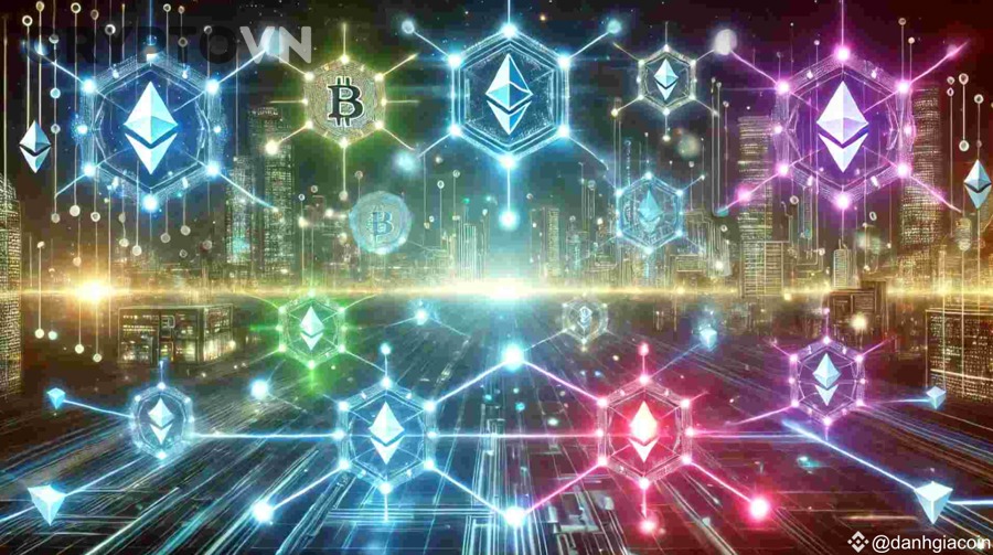 Minh họa các blockchain và cầu nối bridge trong hệ sinh thái crypto
