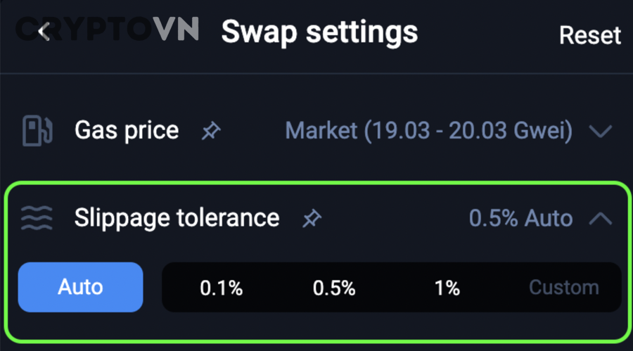 Giao diện DEX hiển thị price impact và slippage